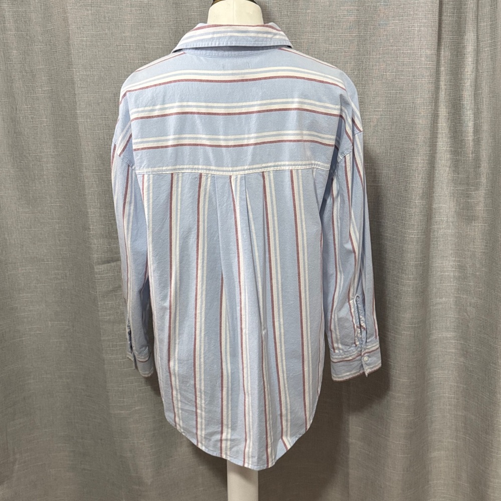 Wmns Falls Creek Button Up Shirt-Sz S-97% Cotton-Red/White/Blue Striped-V Neck - Picture 7 of 14